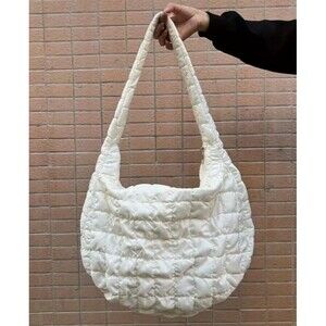 White Quilted Crossbody Tote Bag Large Capacity Travel Shoulder Purse